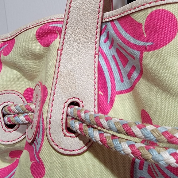 Celine Pink & Yellow Canvas Shoulder Tote Bag Authentic - Picture 8 of 16